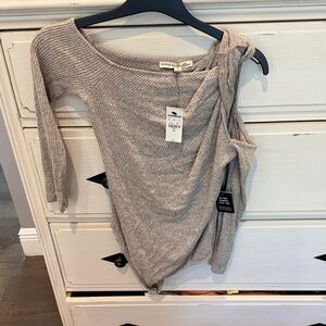 Express Gray Ribbed One-Shoulder Knot Sweater